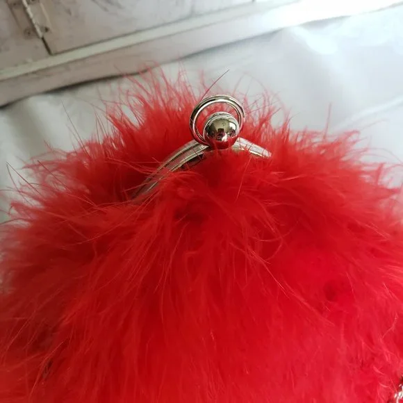 XCITE Red Satin & Feathers Special Occasion Purse - Picture 9 of 12